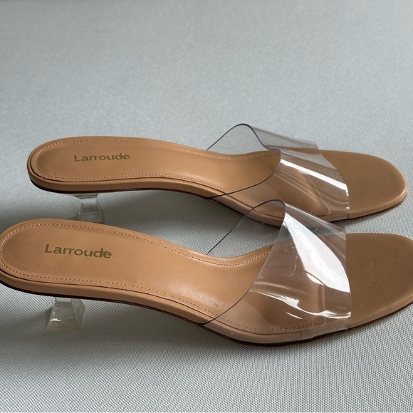 Larroude Vivi Lucite Mule In Tan Leather and Vinyl - Picture 4 of 11